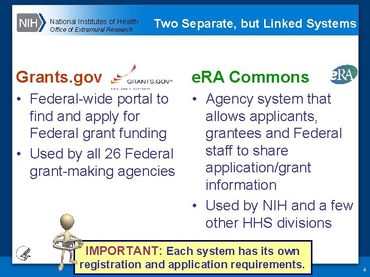 National Institutes of Health Office of Extramural Research Two Separate, but Linked Systems Grants.
