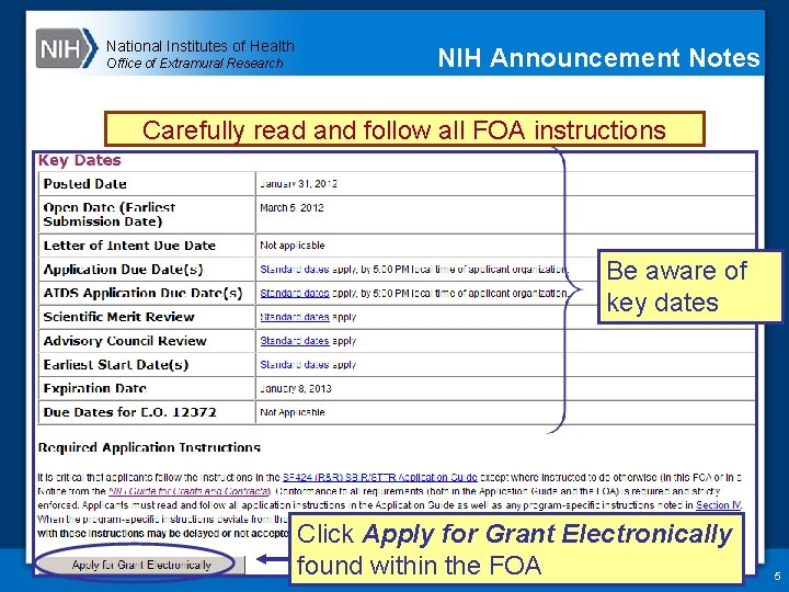 National Institutes of Health Office of Extramural Research NIH Announcement Notes Carefully read and