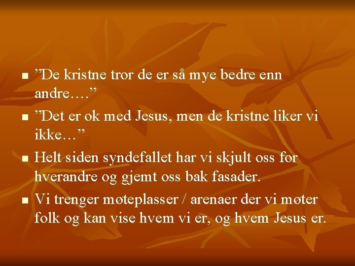 n n ”De kristne tror de er så mye bedre enn andre…. ” ”Det