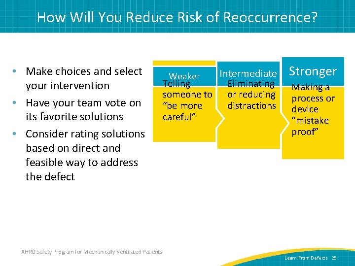 How Will You Reduce Risk of Reoccurrence? • Make choices and select your intervention