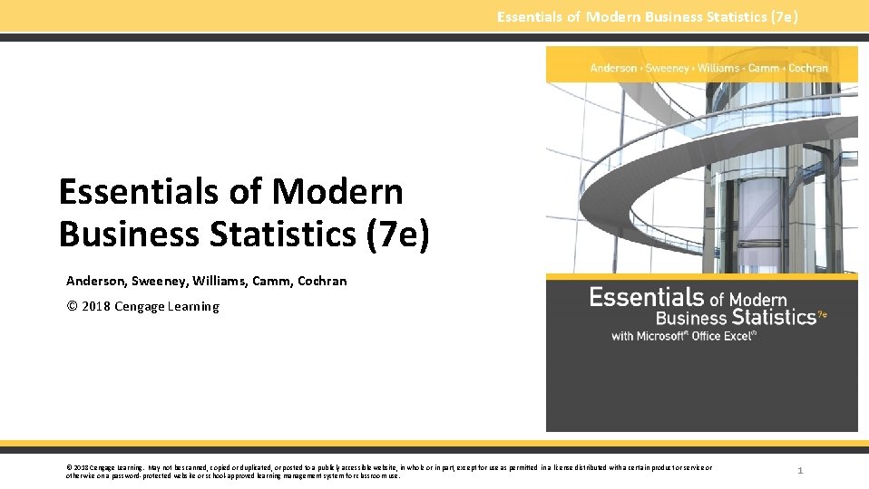 Essentials of Modern Business Statistics (7 e) Anderson, Sweeney, Williams, Camm, Cochran © 2018