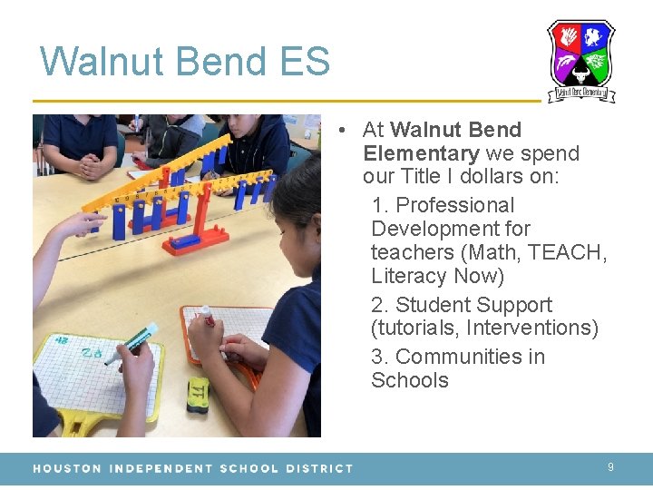 Walnut Bend ES • At Walnut Bend Elementary we spend our Title I dollars