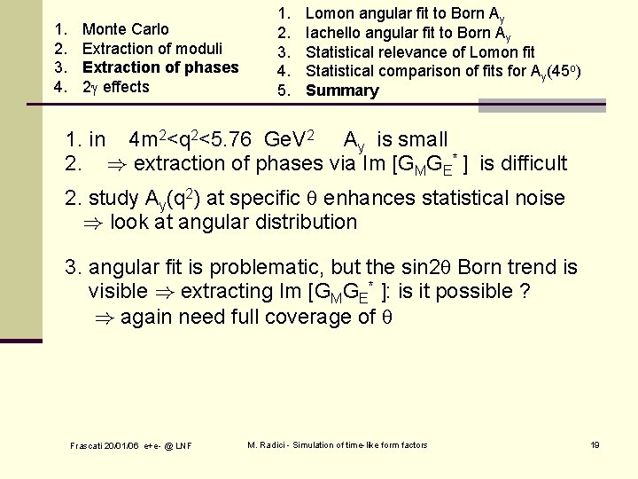 1. 2. 3. 4. Monte Carlo Extraction of moduli Extraction of phases 2 effects