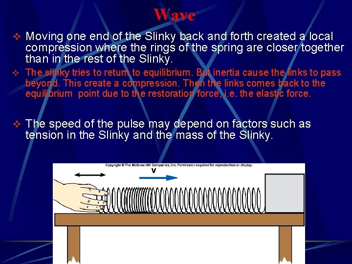 Wave v Moving one end of the Slinky back and forth created a local Wave v Moving one end of the Slinky back and forth created a local