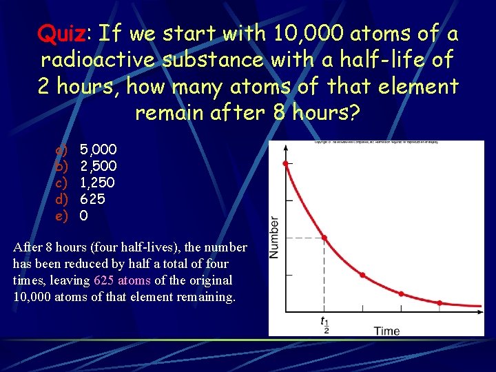 Quiz: If we start with 10, 000 atoms of a radioactive substance with a Quiz: If we start with 10, 000 atoms of a radioactive substance with a
