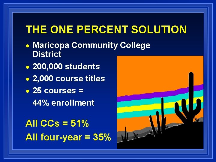 THE ONE PERCENT SOLUTION Maricopa Community College District n 200, 000 students n 2,