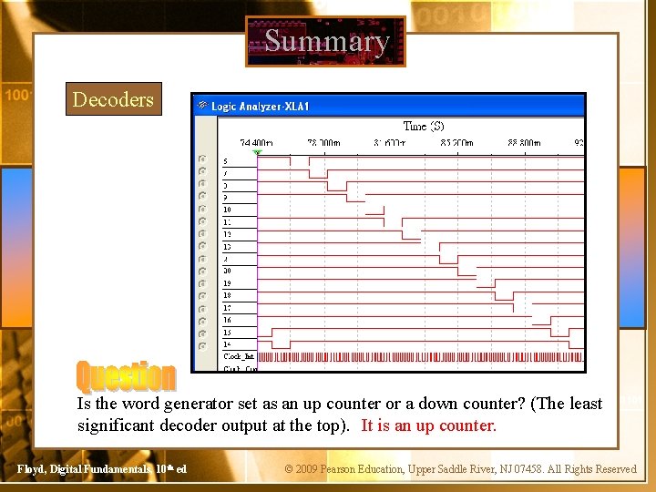 Summary Decoders Is the word generator set as an up counter or a down