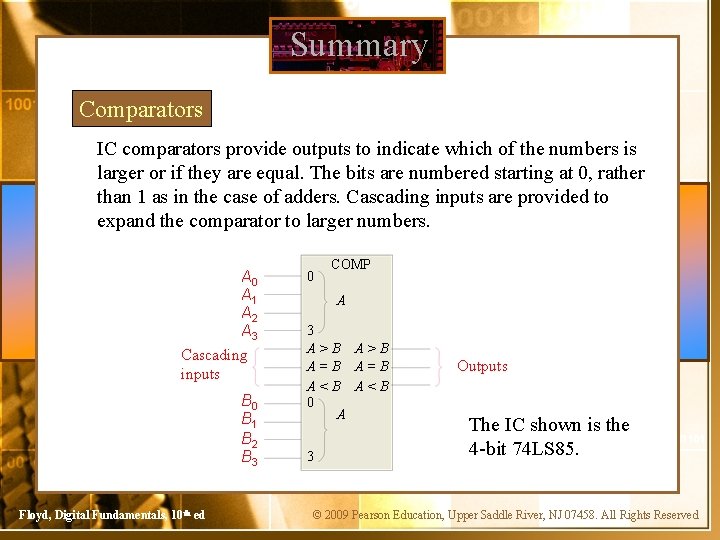 Summary Comparators IC comparators provide outputs to indicate which of the numbers is larger