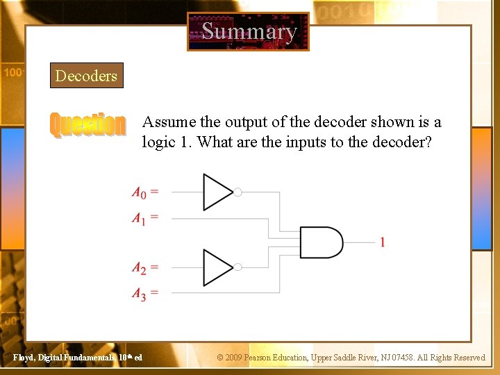 Summary Decoders Assume the output of the decoder shown is a logic 1. What