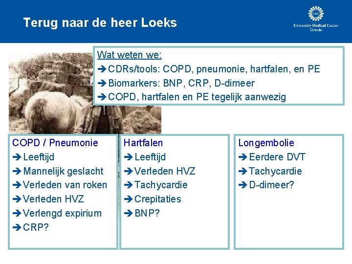 Terug naar de heer Loeks Wat weten we: CDRs/tools: COPD, pneumonie, hartfalen, en PE