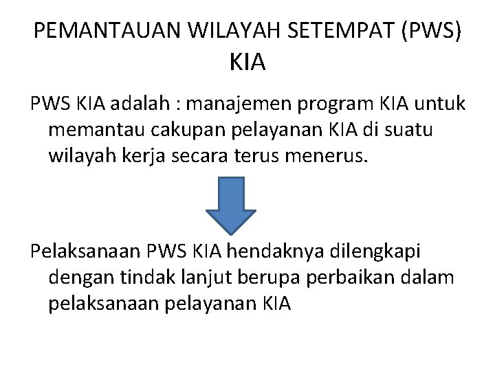 PEMANTAUAN WILAYAH SETEMPAT (PWS) KIA PWS KIA adalah : manajemen program KIA untuk memantau