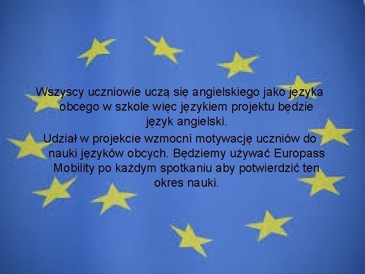 Wszyscy uczniowie uczą się angielskiego jako języka obcego w szkole więc językiem projektu będzie