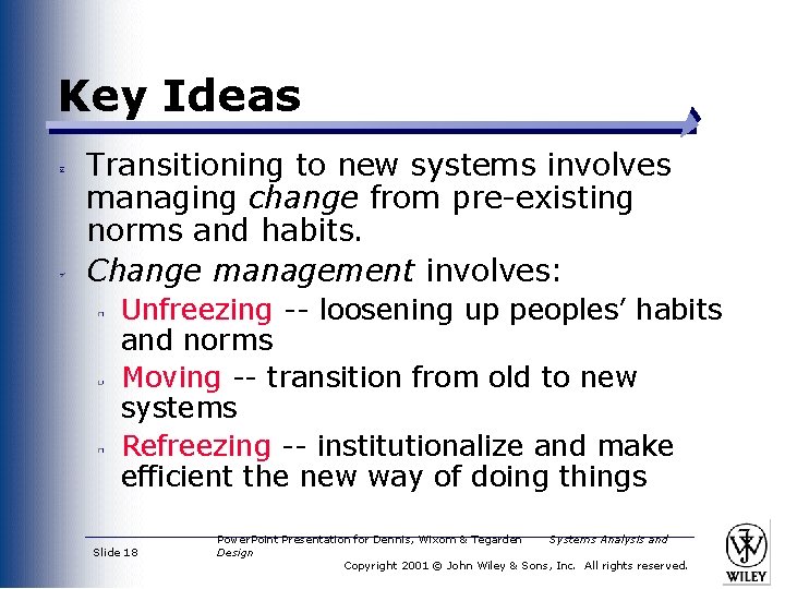 Key Ideas Transitioning to new systems involves managing change from pre-existing norms and habits.