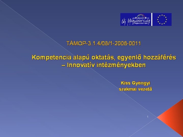 TÁMOP-3. 1. 4/08/1 -2008 -0011 Kompetencia alapú oktatás, egyenlő hozzáférés – Innovatív intézményekben Kiss