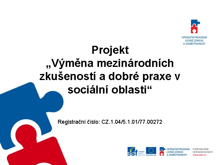 Projekt „Výměna mezinárodních zkušeností a dobré praxe v sociální oblasti“ Registrační číslo: CZ. 1.