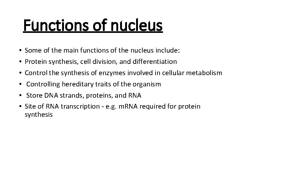 Functions of nucleus • • • Some of the main functions of the nucleus Functions of nucleus • • • Some of the main functions of the nucleus