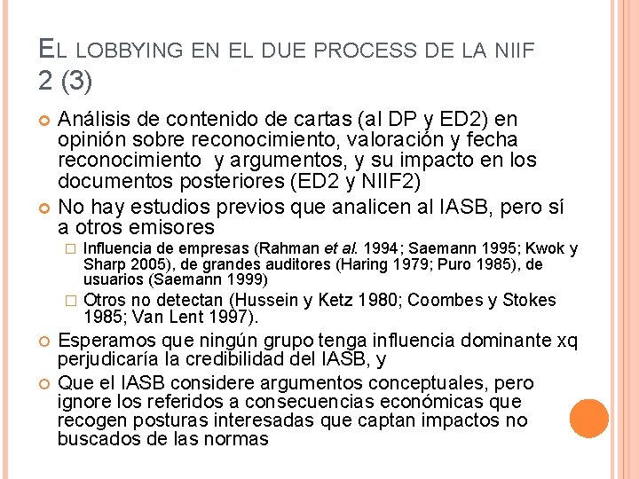EL LOBBYING EN EL DUE PROCESS DE LA NIIF 2 (3) Análisis de contenido