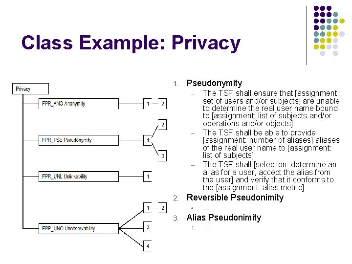 Class Example: Privacy 1. Pseudonymity – – – 2. Reversible Pseudonimity • 3. The
