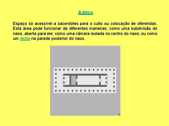 Aditon Espaço só acessível a sacerdotes para o culto ou colocação de oferendas. Esta