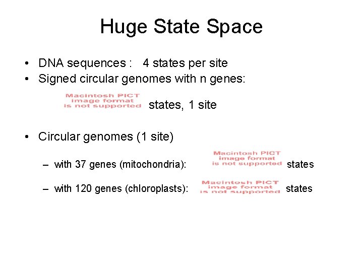 Huge State Space • DNA sequences : 4 states per site • Signed circular