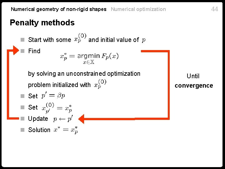 Numerical geometry of non-rigid shapes Numerical optimization 44 Penalty methods n Start with some