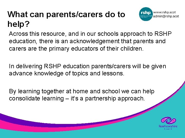 What can parents/carers do to help? Across this resource, and in our schools approach