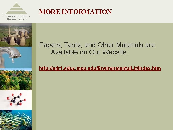 Environmental Literacy Research Group MORE INFORMATION Papers, Tests, and Other Materials are Available on