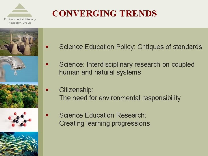 CONVERGING TRENDS Environmental Literacy Research Group § Science Education Policy: Critiques of standards §