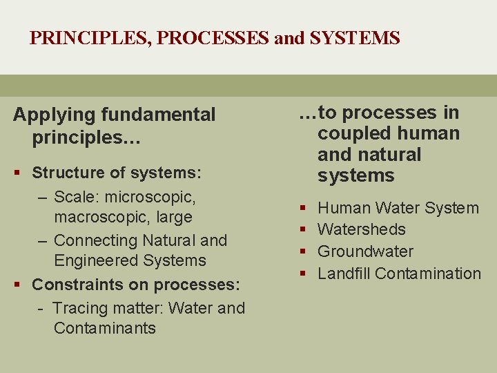 PRINCIPLES, PROCESSES and SYSTEMS Applying fundamental principles… § Structure of systems: – Scale: microscopic,