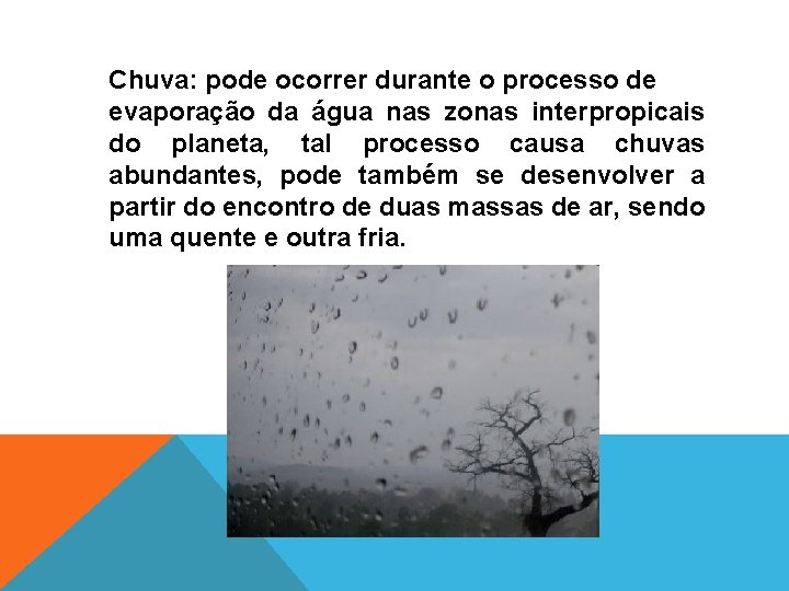 Chuva: pode ocorrer durante o processo de evaporação da água nas zonas interpropicais do