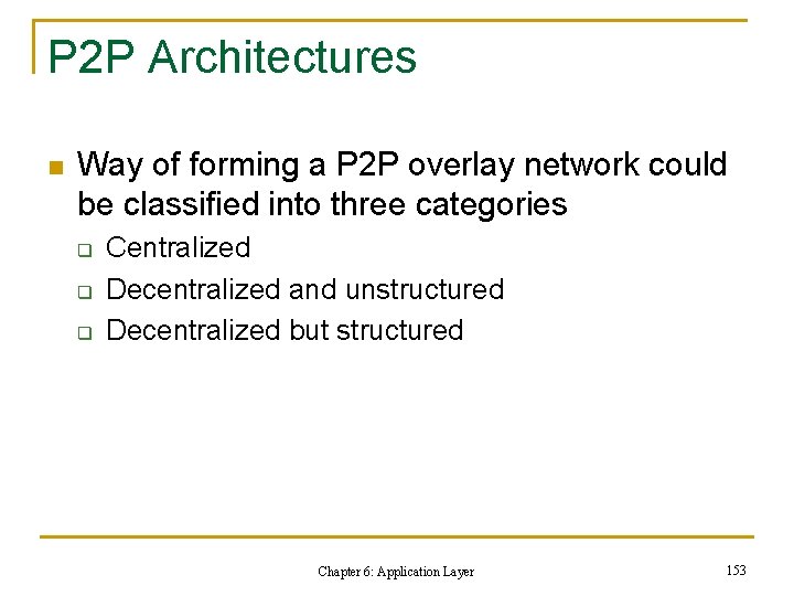 P 2 P Architectures n Way of forming a P 2 P overlay network