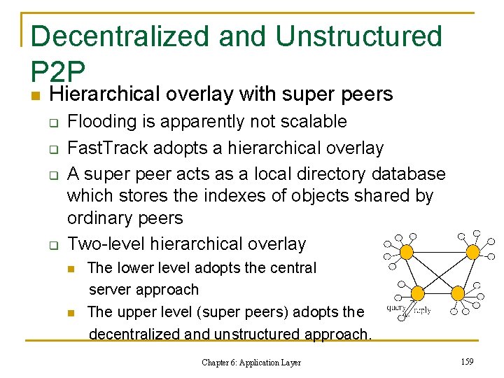 Decentralized and Unstructured P 2 P n Hierarchical overlay with super peers q q