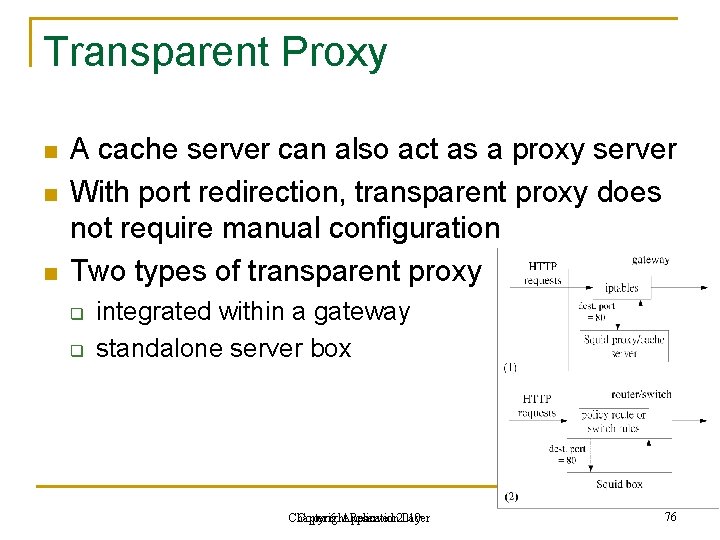 Transparent Proxy n n n A cache server can also act as a proxy