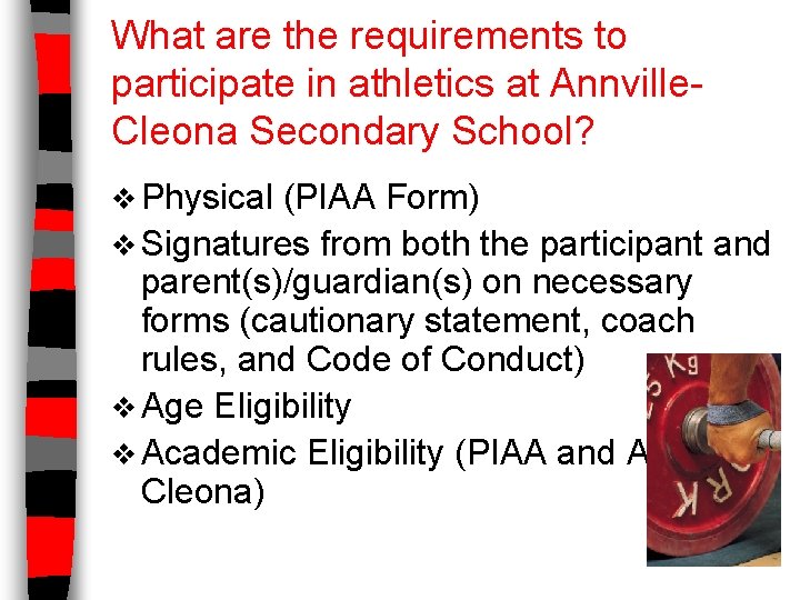 What are the requirements to participate in athletics at Annville. Cleona Secondary School? v