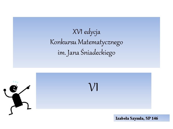 XVI edycja Konkursu Matematycznego im. Jana Śniadeckiego VI Izabela Szymla, SP 146 