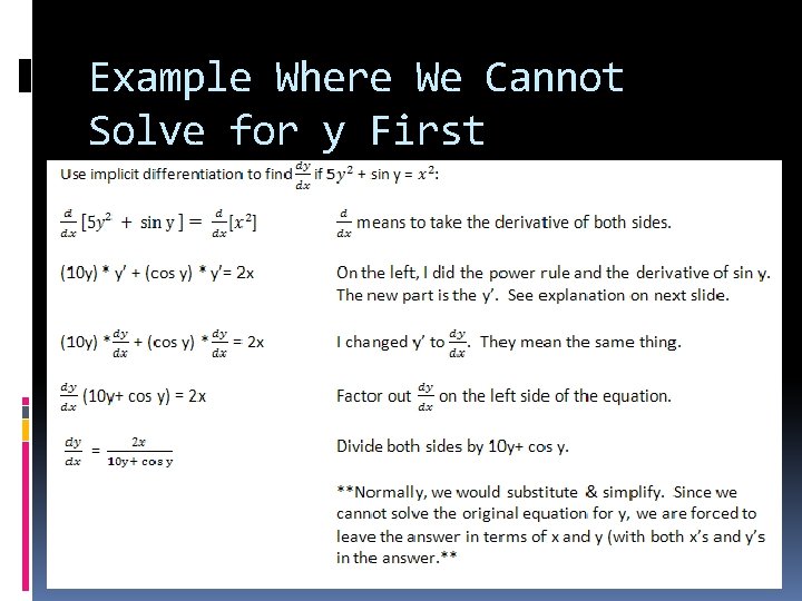 Example Where We Cannot Solve for y First 