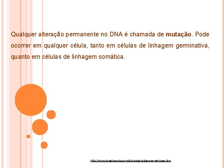 Qualquer alteração permanente no DNA é chamada de mutação. Pode ocorrer em qualquer célula,