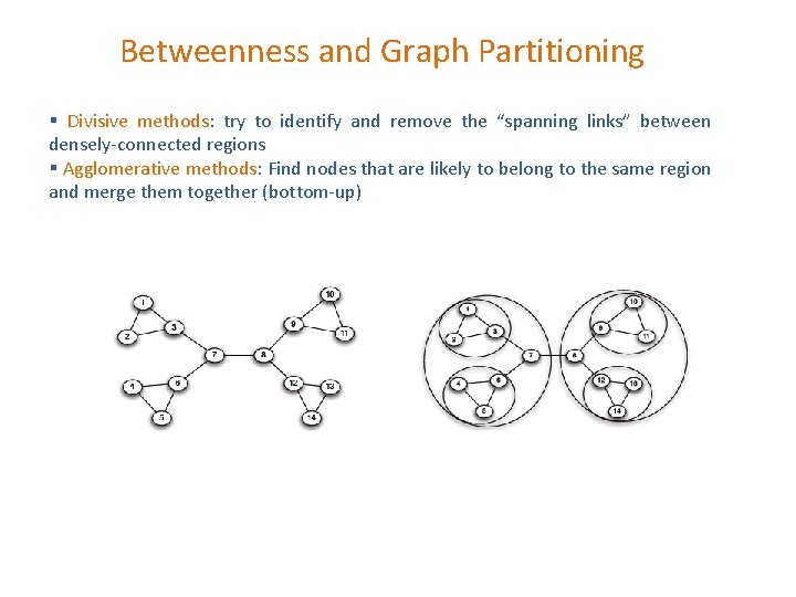 Betweenness and Graph Partitioning § Divisive methods: try to identify and remove the “spanning