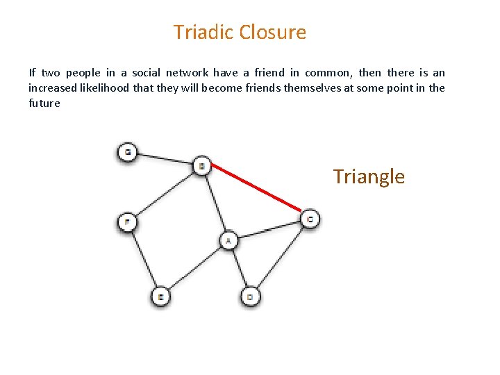 Triadic Closure If two people in a social network have a friend in common,