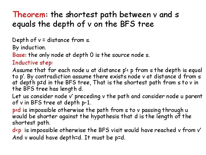 Theorem: the shortest path between v and s equals the depth of v on