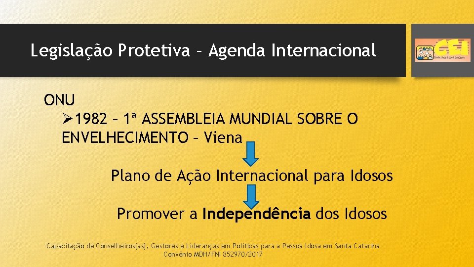 Legislação Protetiva – Agenda Internacional ONU Ø 1982 – 1ª ASSEMBLEIA MUNDIAL SOBRE O