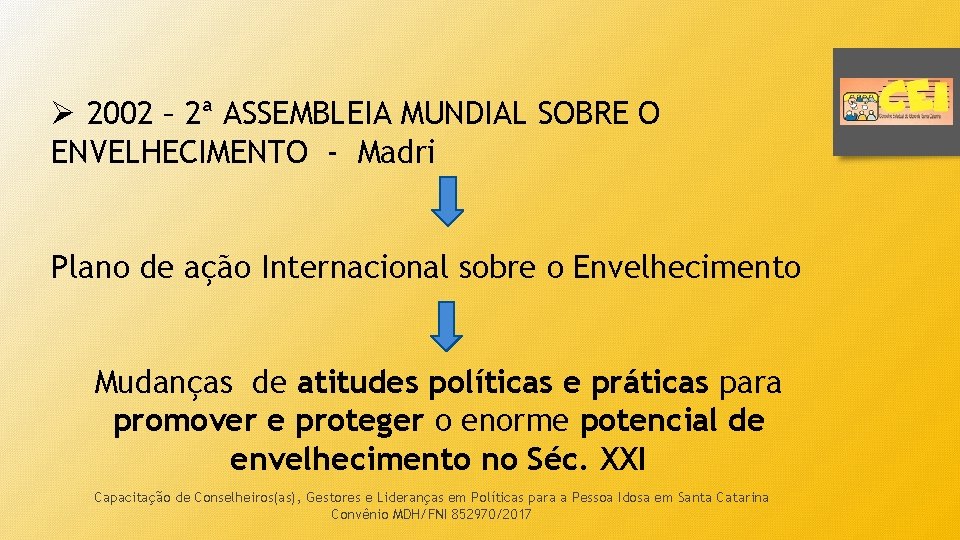 Ø 2002 – 2ª ASSEMBLEIA MUNDIAL SOBRE O ENVELHECIMENTO - Madri Plano de ação