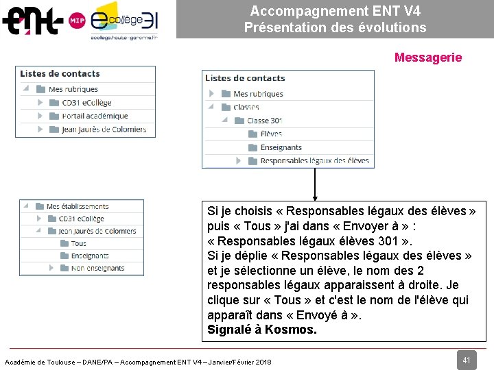 Accompagnement ENT V 4 Présentation des évolutions Messagerie Si je choisis « Responsables légaux