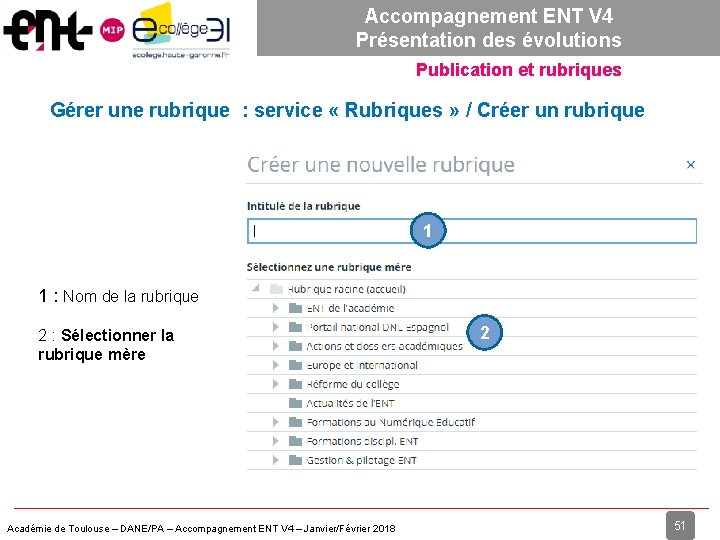 Accompagnement ENT V 4 Présentation des évolutions Publication et rubriques Gérer une rubrique :