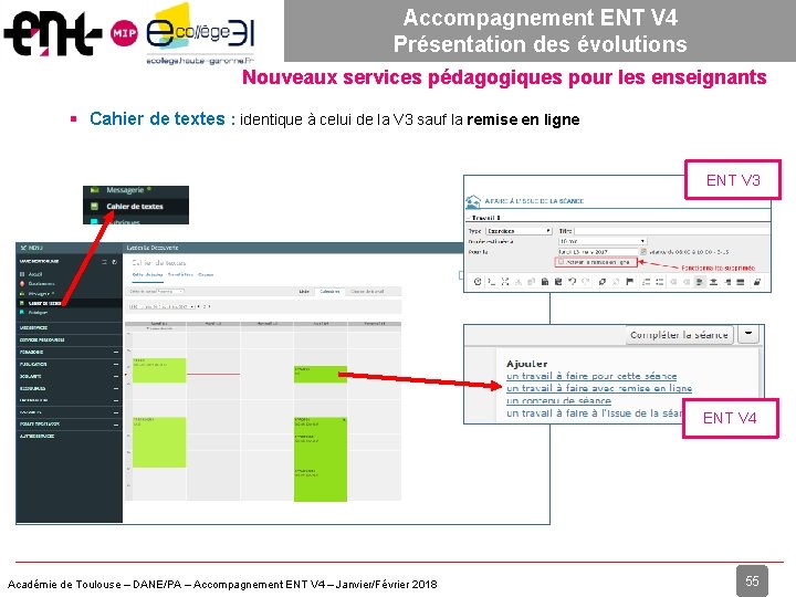 Accompagnement ENT V 4 Présentation des évolutions Nouveaux services pédagogiques pour les enseignants Cahier