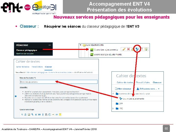 Accompagnement ENT V 4 Présentation des évolutions Nouveaux services pédagogiques pour les enseignants Classeur Accompagnement ENT V 4 Présentation des évolutions Nouveaux services pédagogiques pour les enseignants Classeur