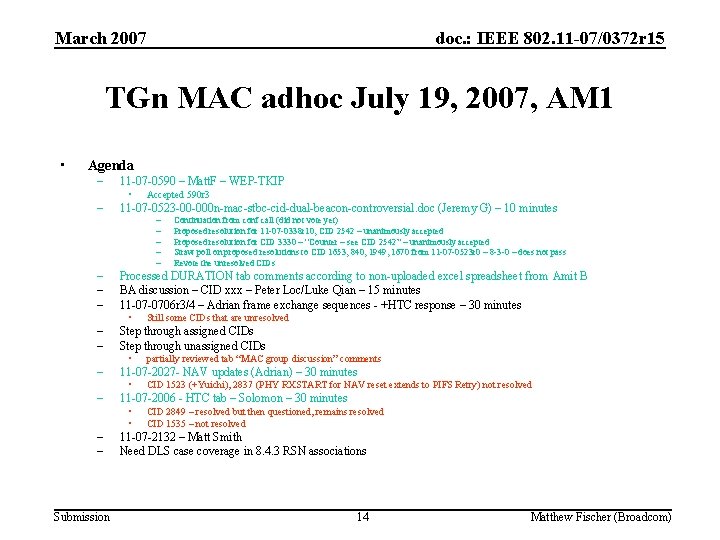 March 2007 doc. : IEEE 802. 11 -07/0372 r 15 TGn MAC adhoc July