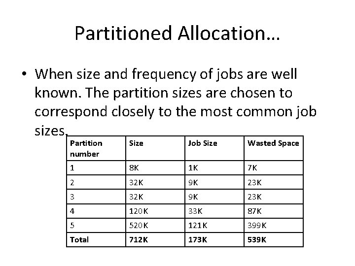 Partitioned Allocation… • When size and frequency of jobs are well known. The partition