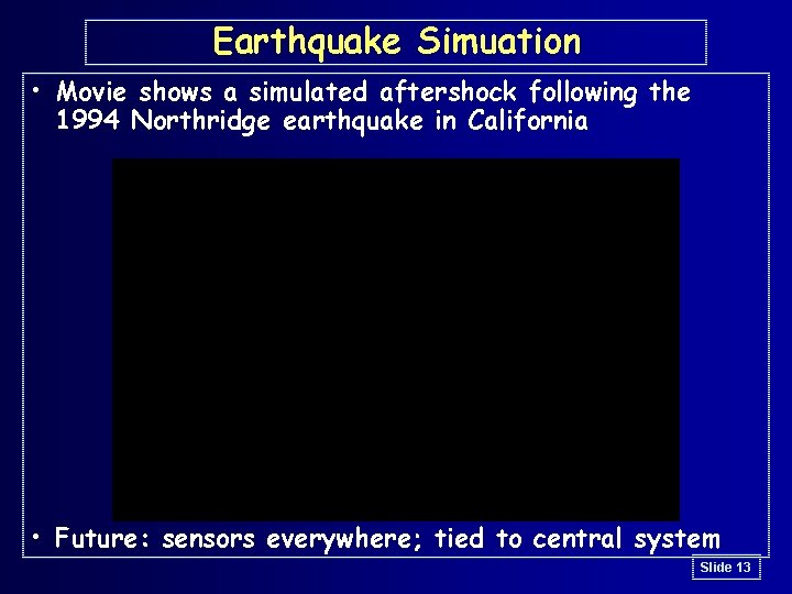 Earthquake Simuation • Movie shows a simulated aftershock following the 1994 Northridge earthquake in