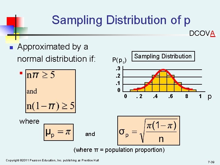 Sampling Distribution of p DCOVA n Approximated by a normal distribution if: P( ps).